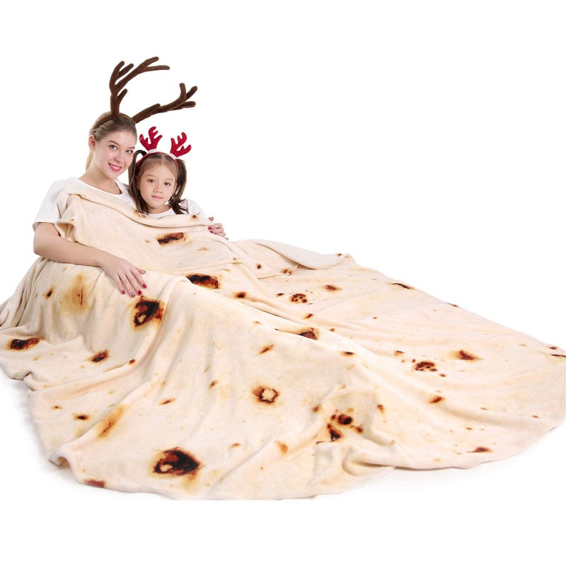 mermaker Burrito Tortilla Taco Blanket for Adult Kids, Realistic Tortilla Throw Blanket Funny Gifts for Women Men Teen Boy Girl, Soft Flannel Food Blanket for Christmas Birthday Gifts 47 inches-Beige - Image 1